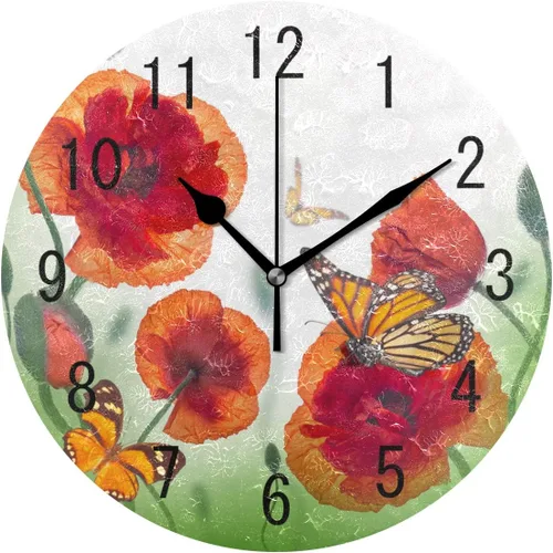 Miniatura 11 de ALAZA Decoración para el hogar, diseño floral de calavera de azúcar, día de los muertos, redondo, acrílico, 9.5 pulgadas, reloj de pared silencioso