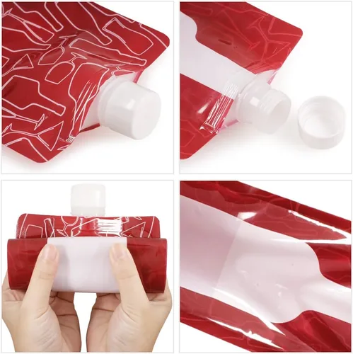 Miniatura 5 de SENAI - Paquete de 4 soportes plegables para frascos, bolsa de plástico reutilizable de 25.4 fl oz, portátil a prueba de fugas, perfecto para licor