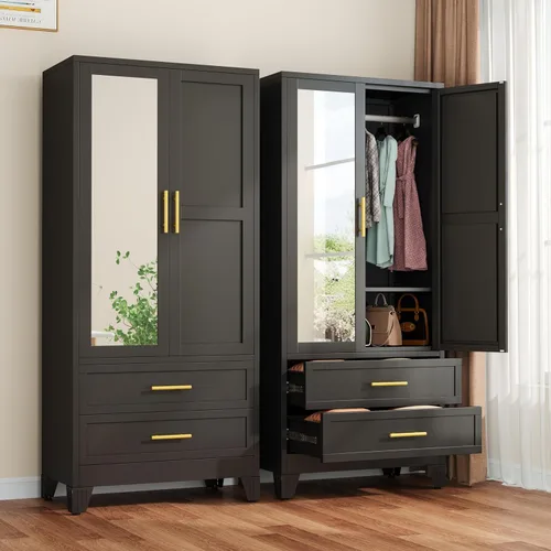 Miniatura 16 de winiowa Armario de metal con cajón, armario de 71 pulgadas con estantes ajustables y barra para colgar, armario de almacenamiento de ropa