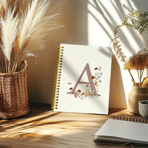 Miniatura 4 de Cuadernos de diario personalizados con letra inicial floral A, cuadernos vintage femeninos de tapa dura en espiral para la escuela, regalos