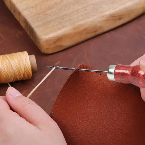 Miniatura 5 de Utoolmart Punzón para rascar, herramienta de punzón de cuero, mango de madera, doble forma de calabaza, herramientas de artesanía en cuero