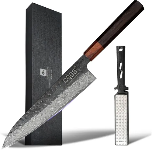 Miniatura 9 de Cuchillo de chef japonés, cuchillo de chef de Damasco de 8 pulgadas, acero inoxidable japonés VG10 de alto carbono, hoja forjada a mano de 67 capas