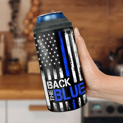 Miniatura 6 de winorax Regalos Policiales Respalda el Azul Bandera Americana Vaso Térmico 4-en-1 Enfriador de Latas Acero Inoxidable 12oz Taza de Viaje Tazas