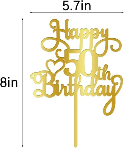 Miniatura 5 de Decoración de pastel de feliz cumpleaños 50, decoración acrílica dorada de doble cara, para decoración de pasteles de feliz cumpleaños 50
