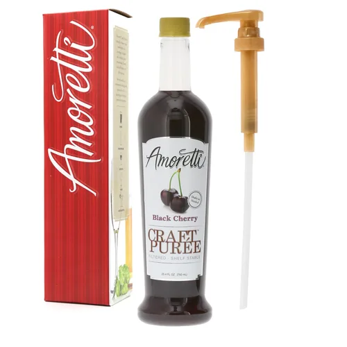 Amoretti - Puré artesanal de cereza negra 25.4 fl oz - Perfecto para elaborar cerveza, cócteles y otras bebidas, hecho de fruta real, sin
