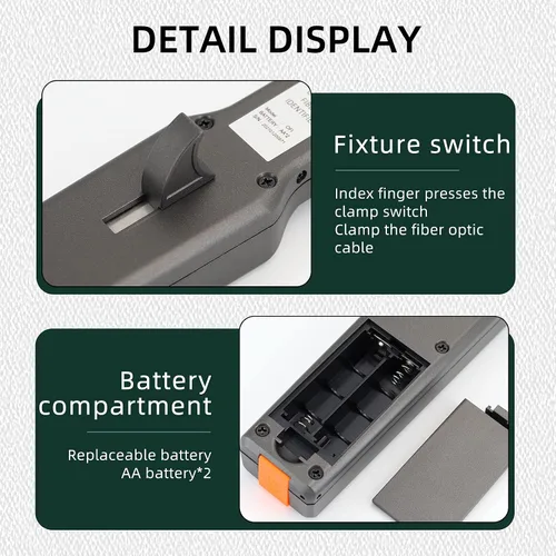 Miniatura 6 de Identificador de fibra óptica VFL LED Luz OFI de fibra viva Cable óptico Identificador Detector Probador 900-1650nm SM y MM OFI Herramientas