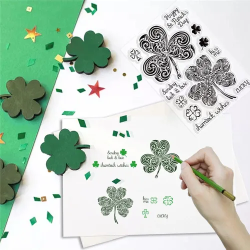 Miniatura 4 de Sellos transparentes de CRASPIRE para el día de San Patricio Hoja de trébol Sellos transparentes para álbum de recortes para hacer tarjetas DIY