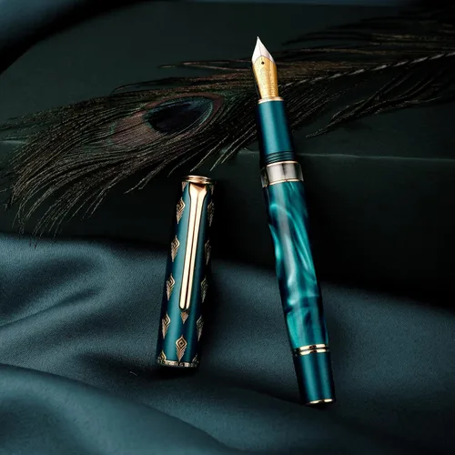 Miniatura 12 de Hongdian N7 - Pluma estilográfica de pistón de resina de conejo gris, pluma clásica de punta fina de iridio de hoja larga, bolígrafo de escritura