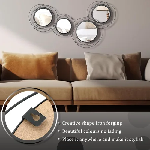 Miniatura 6 de Hicarer 4 piezas de espejo circular redondo decorativo moderno anillo de arte de pared espejo de metal montado en la pared para dormitorio, sala