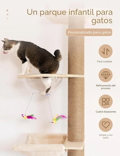 Miniatura 8 de Árbol para gatos del piso al techo con poste rascador de cuerda de sisal natural, altura ajustable (55-119 pulgadas), árbol de actividades