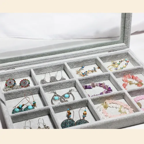 Miniatura 3 de Stratalife Organizador de joyas, caja organizadora de joyas, bandeja de terciopelo para joyas con tapa transparente, organizador de cajones