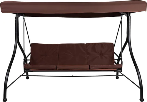 Miniatura 6 de BizChair Hamaca de toldo de columpio de patio de conversión de acero al aire libre de 3 asientos con cojines/cama de columpio al aire libre (marrón)