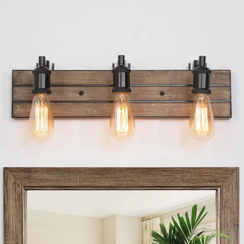 Miniatura 8 de LOG BARN Lámparas de baño de granja, 2 luces de tocador para baño, 13.8 pulgadas de madera sintética rústica, luces de iluminación sobre espejo