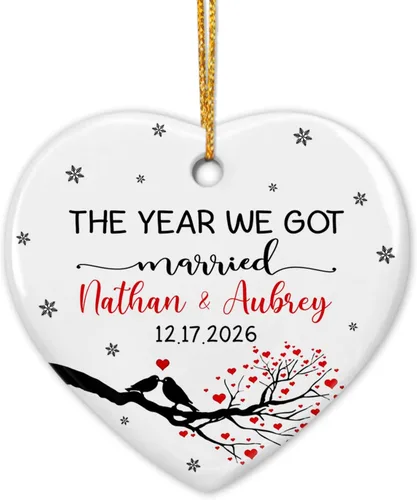 Miniatura 8 de Adorno de cerámica personalizado para la primera Navidad, nombres personalizados para parejas, regalo de primer adorno de Navidad para recién