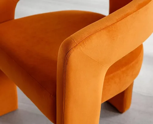 Miniatura 8 de VESCASA Silla de Comedor de Barril de Terciopelo con Respaldo Abierto, Sillón Lateral de Acento Moderno Tapizado con 3 Patas para Terciopelo naranja
