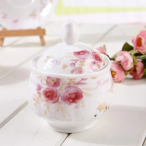 Miniatura 3 de Guangyang - Juego de té de porcelana de 15 piezas (calcomanía de flor de rosa), tetera de calabaza con 6 tazas y 6 platillos