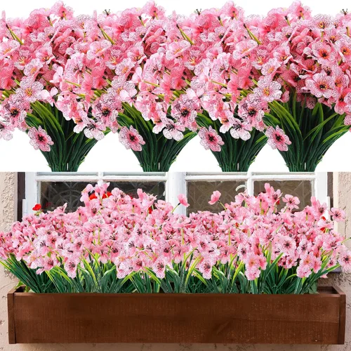 Miniatura 16 de Jutom 24 piezas de flores artificiales para decoración al aire libre, flores sintéticas de seda resistentes a los rayos UV, plantas a granel, Azul