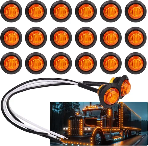 TMH Paquete de 20 luces LED de advertencia, de 3/4 pulgadas, con soporte, color ámbar. Luces LED de advertencia para remolque de camión, vehículo