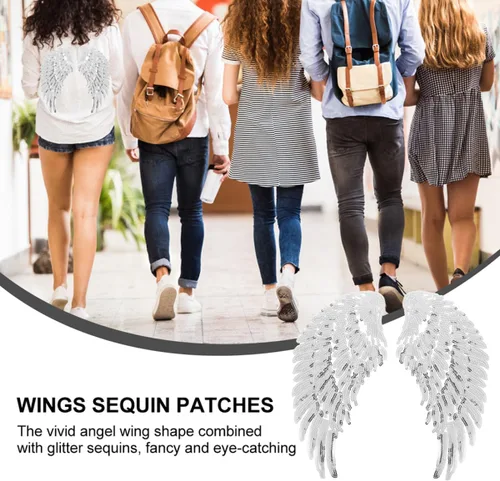 Miniatura 9 de Sequin Angel Wings Clothes Patch 2 Pairs Silver DIY Sewing Applique Garment Decor for Clothing Embellishment Craft Supplies
