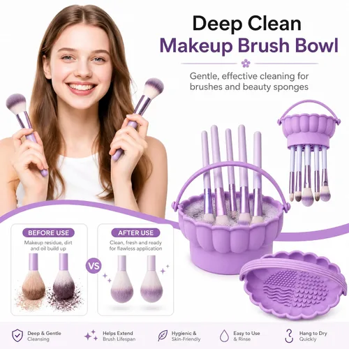 Miniatura 5 de Pinkiou Makeup Brush Cleaner Mat, 3-in-1 Silicone Cosmetic Brushes Cleaning Bowl with Hanging Drying Mesh & Holder Organizer, Multi-Texture Wash Pad