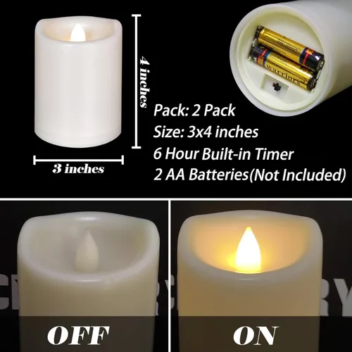 Miniatura 6 de 2 paquetes de velas LED impermeables para exteriores con temporizador, operadas a batería, parpadeantes, de pilas, de 7.6 x 10.2 cm, velas