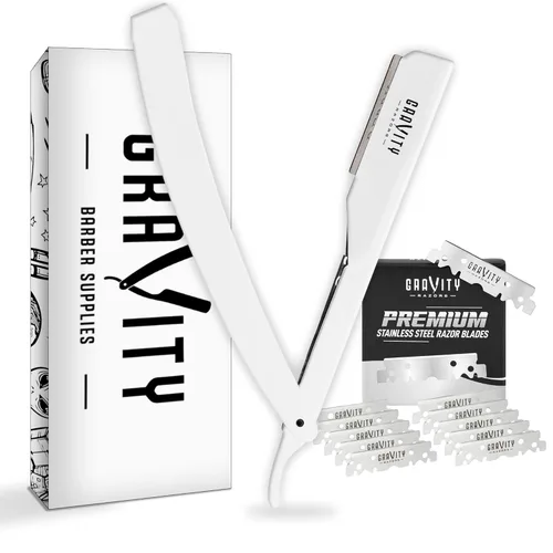 Miniatura 18 de Kit de cuchilla de afeitar recta profesional GRAVITY RAZORS – Ultra Exposición, incluye 10 cuchillas premium, 2mm expuestas, color oro y negro Dorado