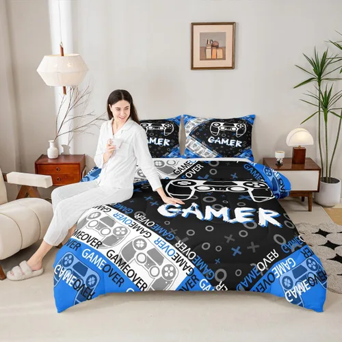 Miniatura 5 de Juego de edredón de videojuegos para niños y adolescentes, juego de ropa de cama para todas las estaciones, juego de ropa de cama