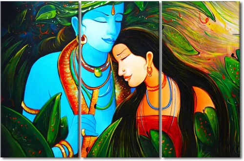 Miniatura 12 de Pintura india hindú Dios Señor Krishna imágenes sobre lienzo, arte de pared de 3 piezas, arte de pared moderno, decoración del hogar para sala