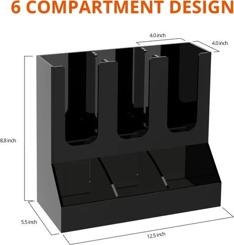 Miniatura 2 de Richboom Organizador de tazas y tapas, 6 compartimentos con 2 separadores extraíbles, estación de café, dispensador de tazas, organizador de Negro