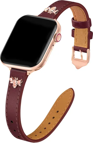 Miniatura 19 de JR.DM Correas de cuero delgadas compatibles con Apple Watch Band 1.496 in 1.575 in 1.614 in 1.654 in 1.732 in 1.772 in 1.811 in 1.929 in, correa