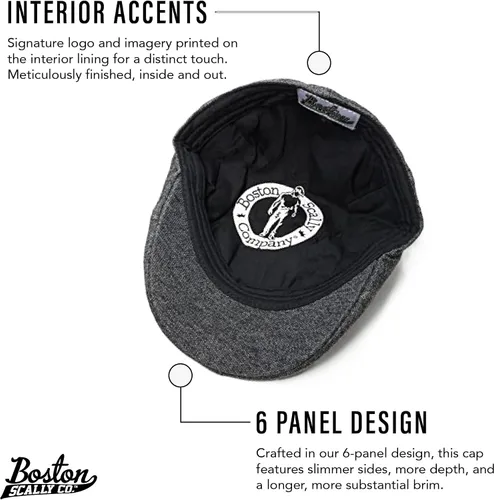 Miniatura 3 de The Original Boston Scally Gorra The Scrapper Newsboy Gorra plana 6 paneles de algodón ajustado para hombre Carbón