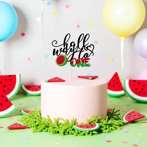 Miniatura 7 de Sleyberoy Decoración de pastel de Half Way to One, letrero de sandía feliz 6 meses, 1/2 camino a una fiesta, baby shower temático de frutas