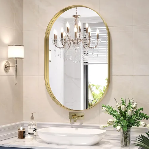 Miniatura 31 de Brightify - Espejo ovalado dorado para tocador de baño de 20x30 pulgadas, espejos de marco de metal dorado para pared, espejo moderno