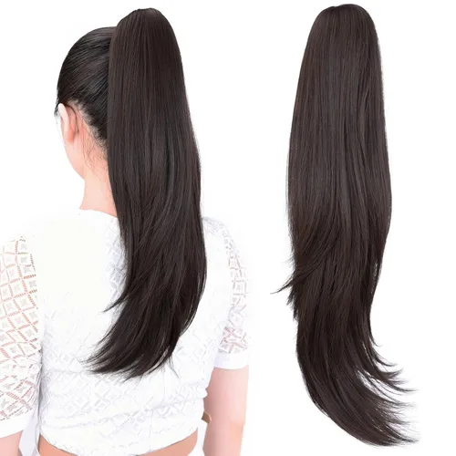 Miniatura 29 de Extensión de cola de caballo, extensiones de cabello con clip de garra de 24 pulgadas, extensiones de cabello largo y lacio, extensión de cabello