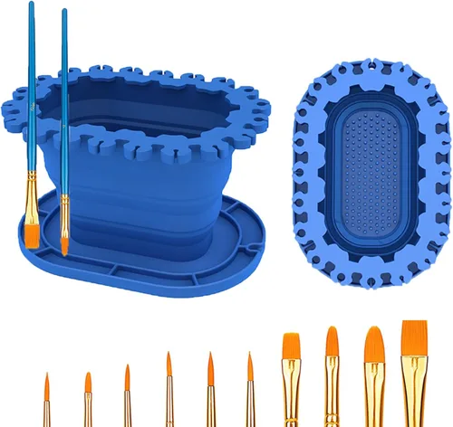 Copa para Limpiar y Enjuagar Pinceles (Todo en Uno), Soporte Plegable para Pinceles y Copa de Limpieza para Pintura Acrílica, Acuarela y a Base de