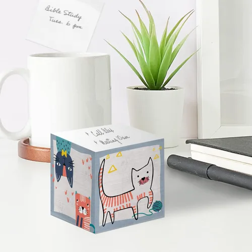 Miniatura 5 de Whimsical Cats - Cubo de notas adhesivas para gatos, 600 hojas, bloque de notas de 2.75 pulgadas impreso en 4 lados, diseño felino diferente en cada