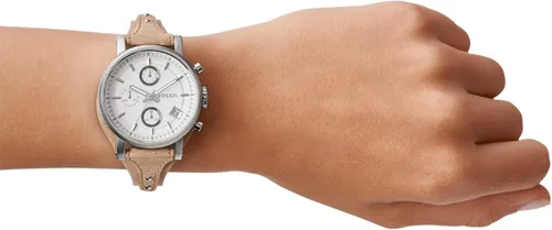 Miniatura 6 de Fossil Reloj de cuarzo con cronógrafo de acero inoxidable y cuero para mujer