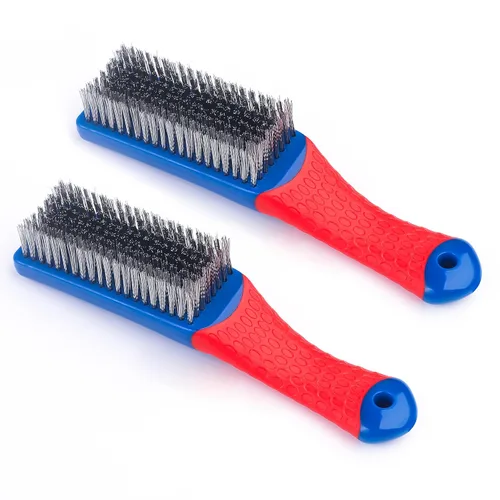 Miniatura 3 de Cepillitos de Alambre 2 Piezas Cepillos de Acero Reforzado Cepillo de Alambre de Acero al Carbono y Acero Inoxidable con Mango Ergonómico de Goma
