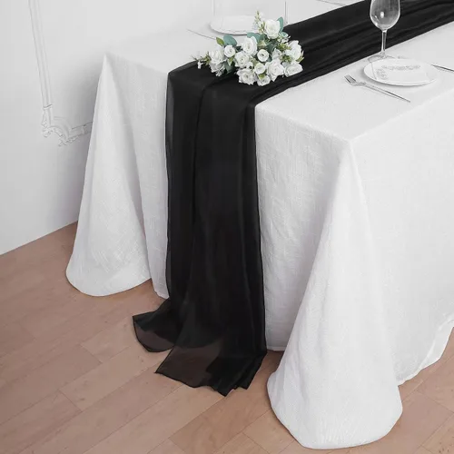 Miniatura 11 de Tableclothsfactory Camino de mesa de gasa de amatista de 22 x 80 pulgadas para bodas, fiestas, banquetes, decoración, ajuste rectangular y mesa
