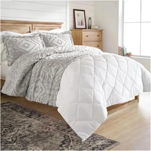Miniatura 2 de ADovz Juego de funda de edredón de 3 piezas, matrimonial/queen, manualidades blancas con Furball para cama doble, juego de funda de edredón para 2