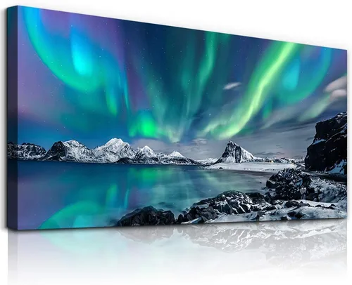 Decoración de pared de granja para sala de estar, lienzo de pared para dormitorio, pinturas de paisajes de Aurora azul, lienzo moderno para baño,