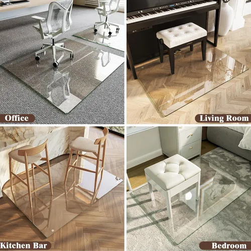 Miniatura 8 de Koonmi Tapete para silla de vidrio templado de 36"x48" - Tapete premium para silla de oficina para suelos de madera dura y alfombra de pelo bajo