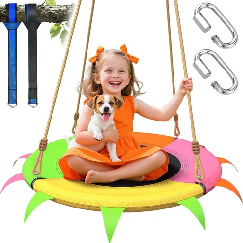 Columpio de Platillo para Niños al Aire Libre - Columpio de Árbol de 181.4 kg de Alta Resistencia con Correas y Cuerdas Ajustables, Asiento para