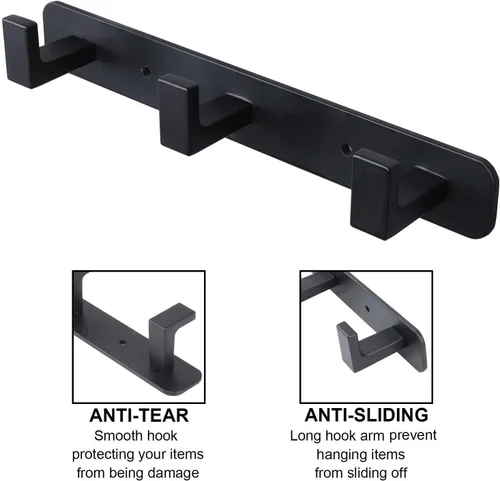 Miniatura 3 de Perchero, 3 Ganchos Triples de Acero Inoxidable Resistente, Ganchos de Pared Montados en la Pared, Barra de Ganchos Rústica para Ropa/Llaves