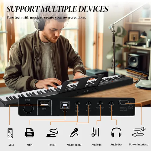 Miniatura 4 de Ktaxon - Set de piano de teclado electrónico plegable de 88 teclas, piano eléctrico semipesado, piano digital con soporte X doble, 2 modos