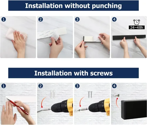 Miniatura 5 de Dmore soporte magnético para cuchillos de pared—con 4 ganchos, Sin Perforación, tira magnética negra de 23 pulgadas para cuchillos, potente estante