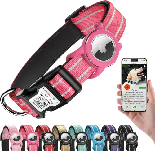 Miniatura 12 de Collar de perro Airtag con código QR, collar reflectante para perro con soporte Airtag, acolchado suave y hebilla de bloqueo de seguridad ajustable