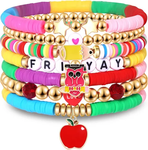 Miniatura 181 de Surfer Heishi - Pulseras apilables para mujer, apilables, de vinilo arcoíris, disco de arcilla, pulseras elásticas para la amistad, joyería bohemia