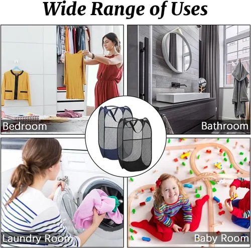 Miniatura 5 de 4 cestas plegables de malla para ropa sucia, cesta plegable con asas de transporte, cesta portátil para ropa sucia con 4 bolsas de lavado, cesta