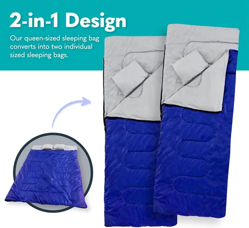 Miniatura 4 de Sleepingo Sacos de dormir dobles para adultos, mochileros, campamento o senderismo, sacos de dormir impermeables Queen para adultos o adolescentes